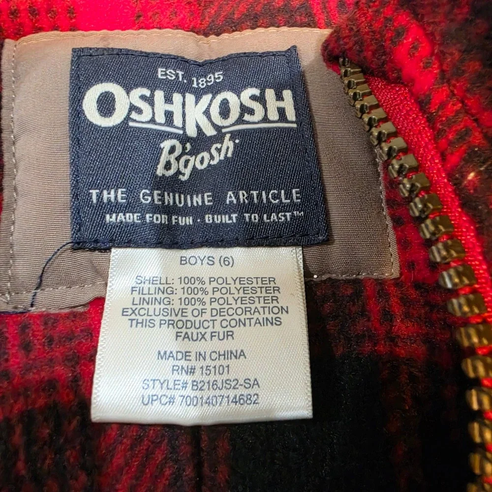 OshKosh B'gosh Parka Jacket Boys 6 Tan Flannel Lined Hooded Excellent B216JS2-SA